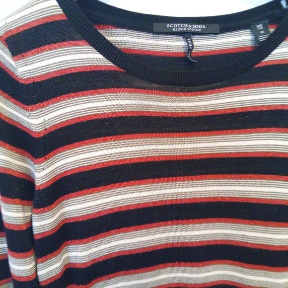 Scotch & Soda stripe sweater lurex black orange white XS lightweight preppy fall - Picture 2 of 10